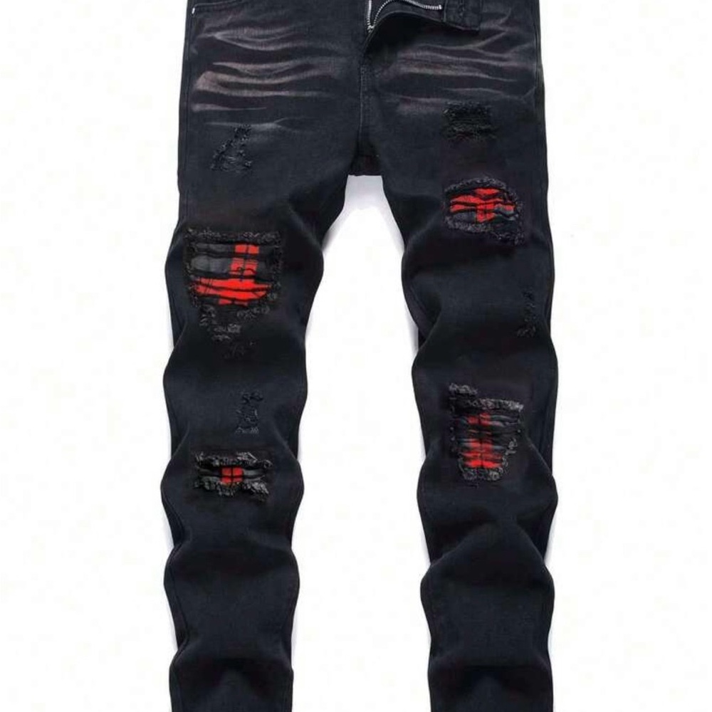 SHEIN Men's Pocket Distressed Casual Versatile Slim Straight Jeans